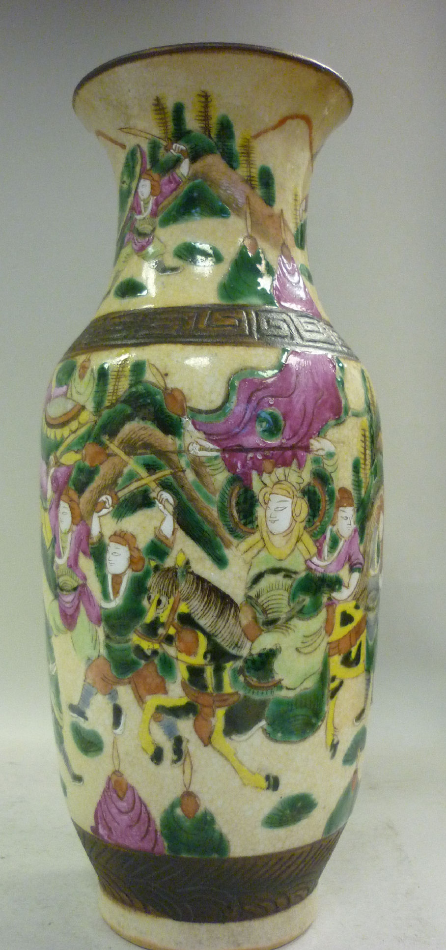 A late 19th/early 20thC Chinese crackle glazed porcelain vase of baluster form, having a flared