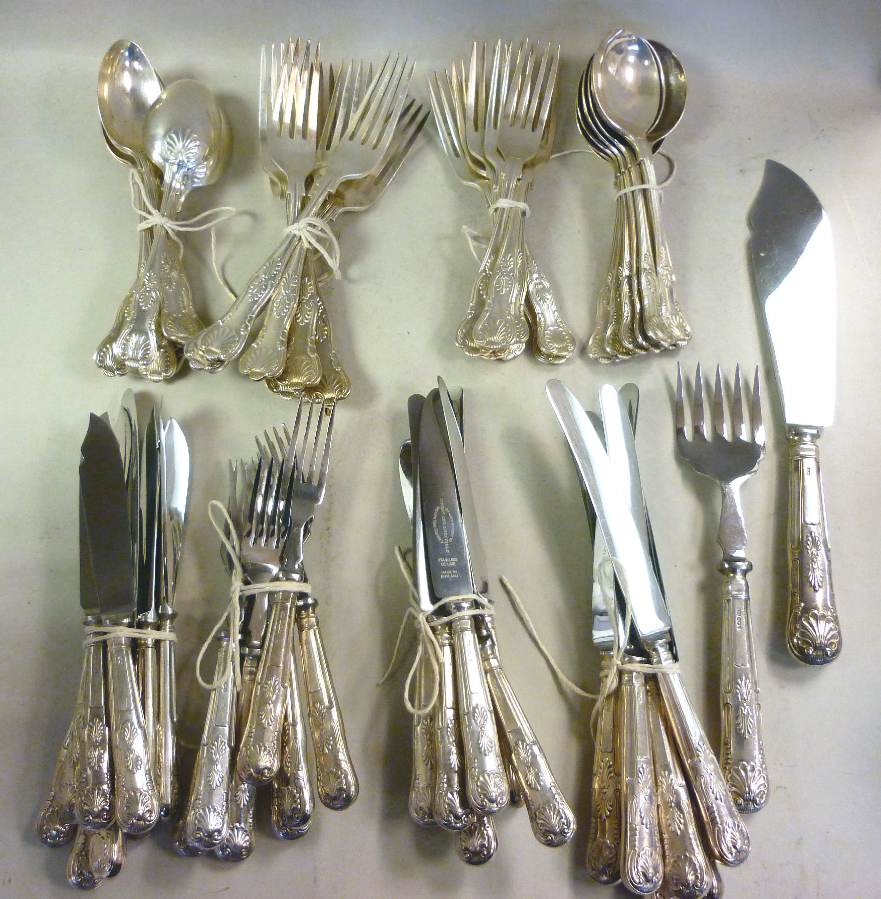 A silver part canteen of Kings pattern flatware and cutlery comprising seven table forks, seven