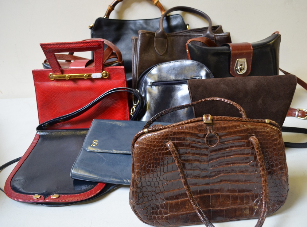 Collection of ten assorted leather lady's handbags to include a Gucci example and a vintage
