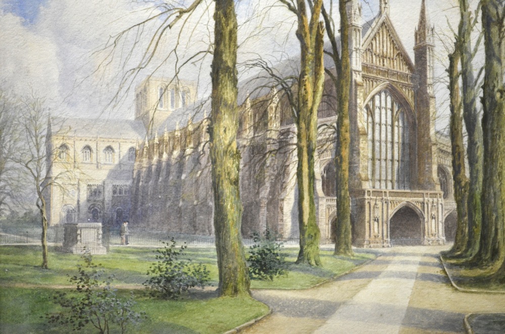 Albert H. Findley (1880-1975) -'Winchester Cathedral', watercolour, signed and inscribed, 29 x 38 cm