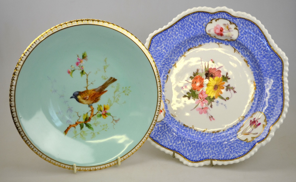 A Royal Worcester cabinet plate, blush ground with floral decoration, 24 cm, date cypher 1897 to/w a