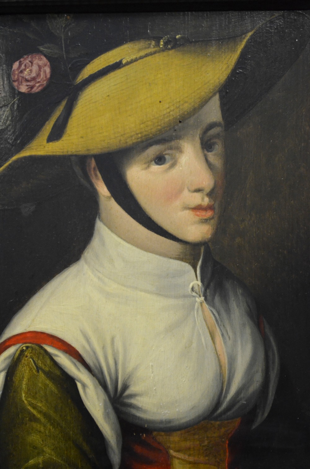 17th century German school - Portrait of a lady in a straw hat, oil on panel, 26.5 x 21 cm Condition