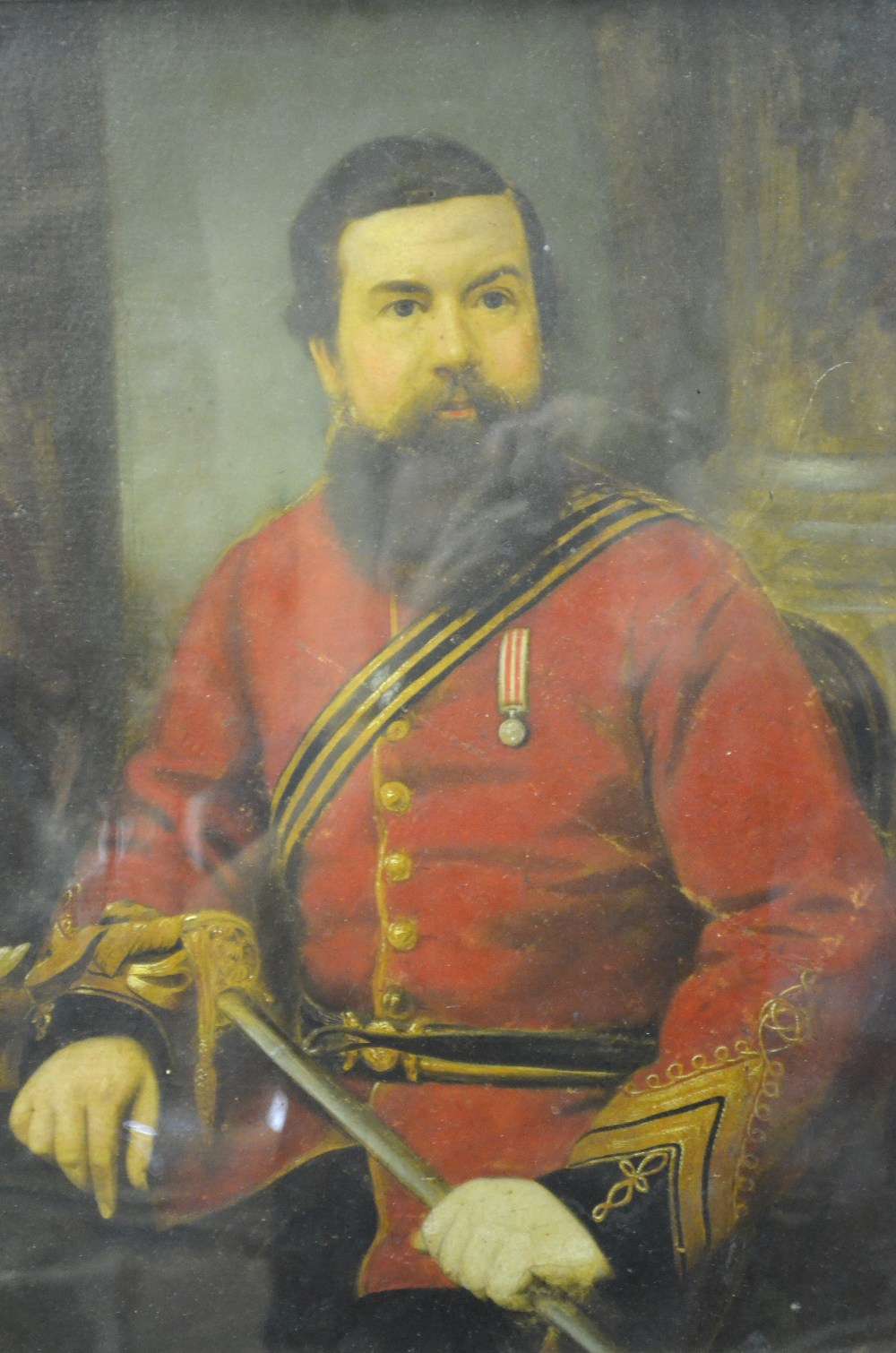19th century English school - Portrait of a Staff Officer in red-uniformed coat, oil on canvas, 46 x