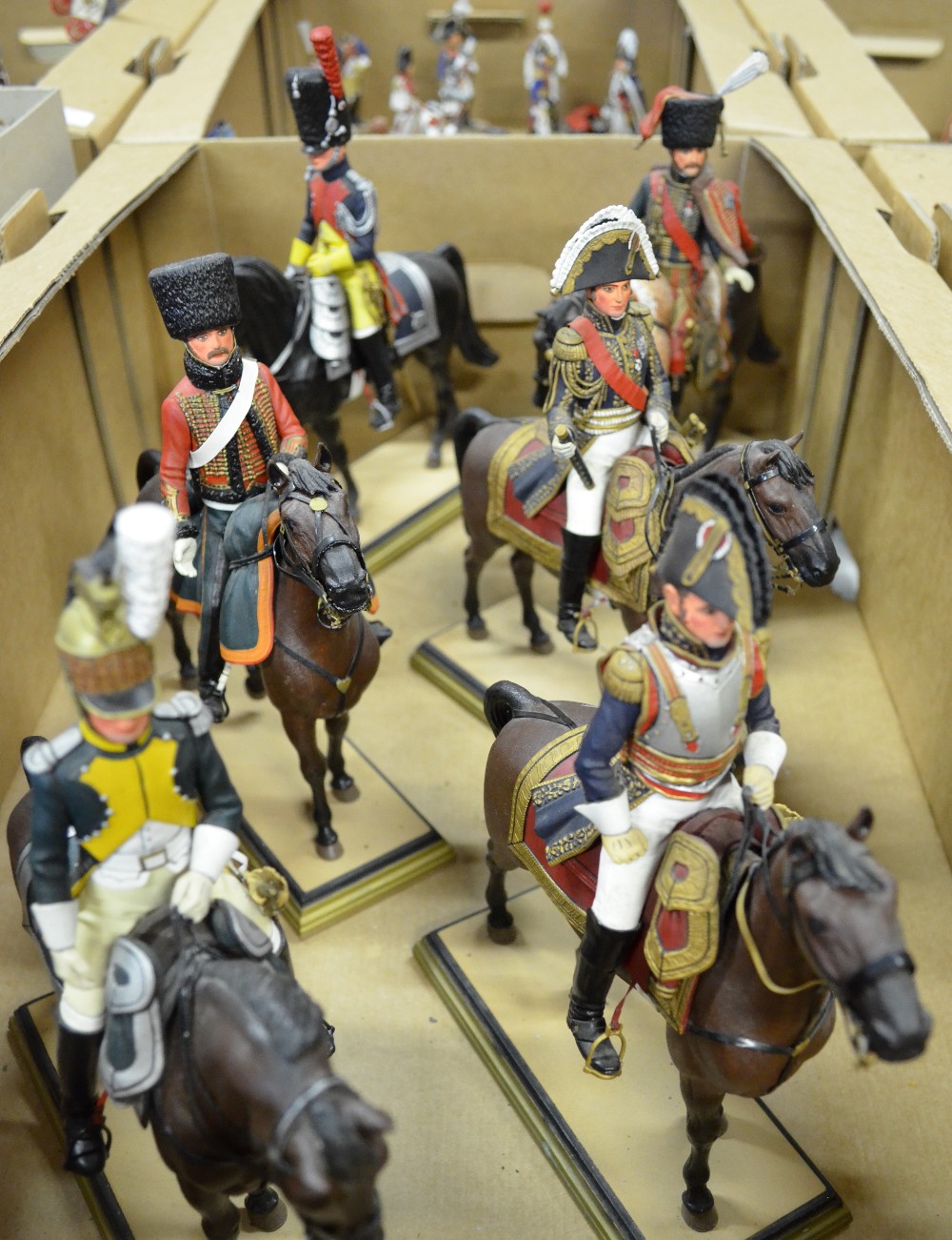 Six hand painted solid lead mounted soldiers by Georges Fouillé (French), representing various