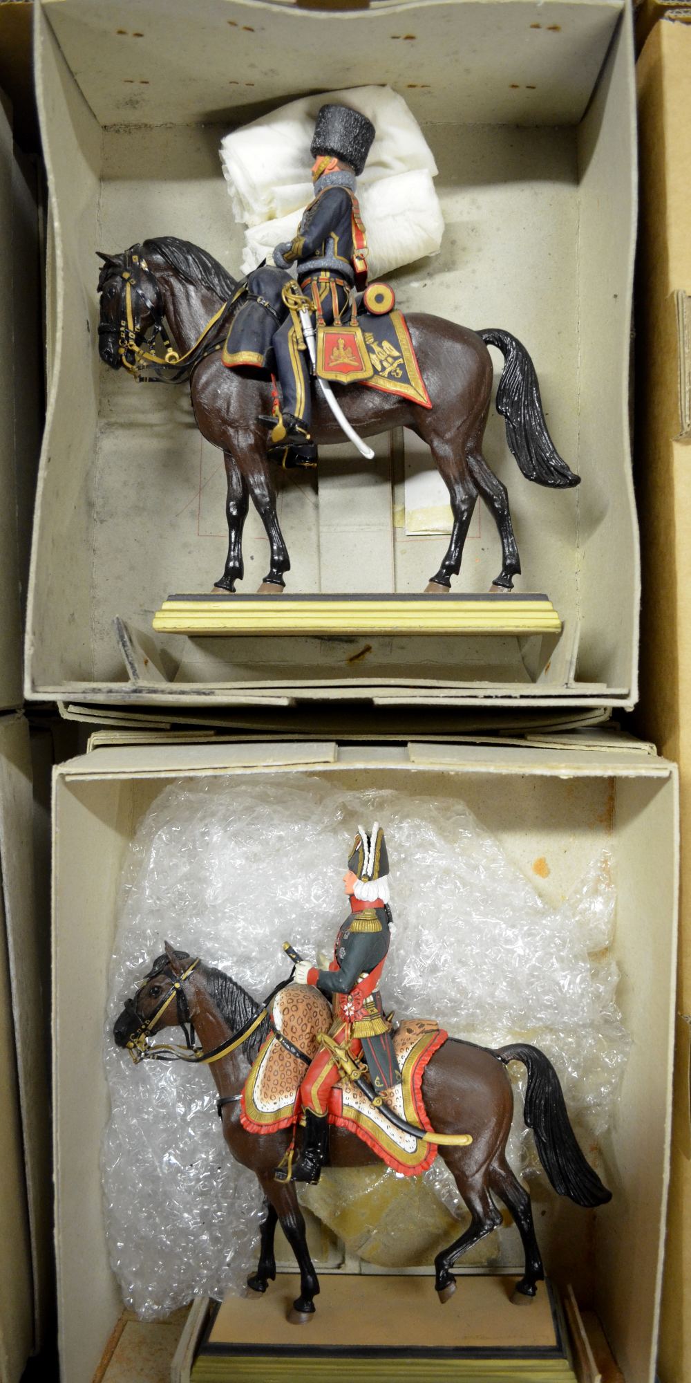 Four hand painted solid lead mounted soldiers by Georges Fouillé (French), representing various