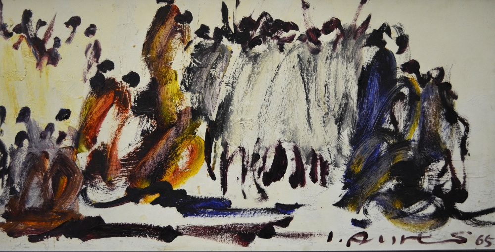 L. Aiires - Abstract study, oil on board, indistinctly signed and dated '65, 47 x 99 cm