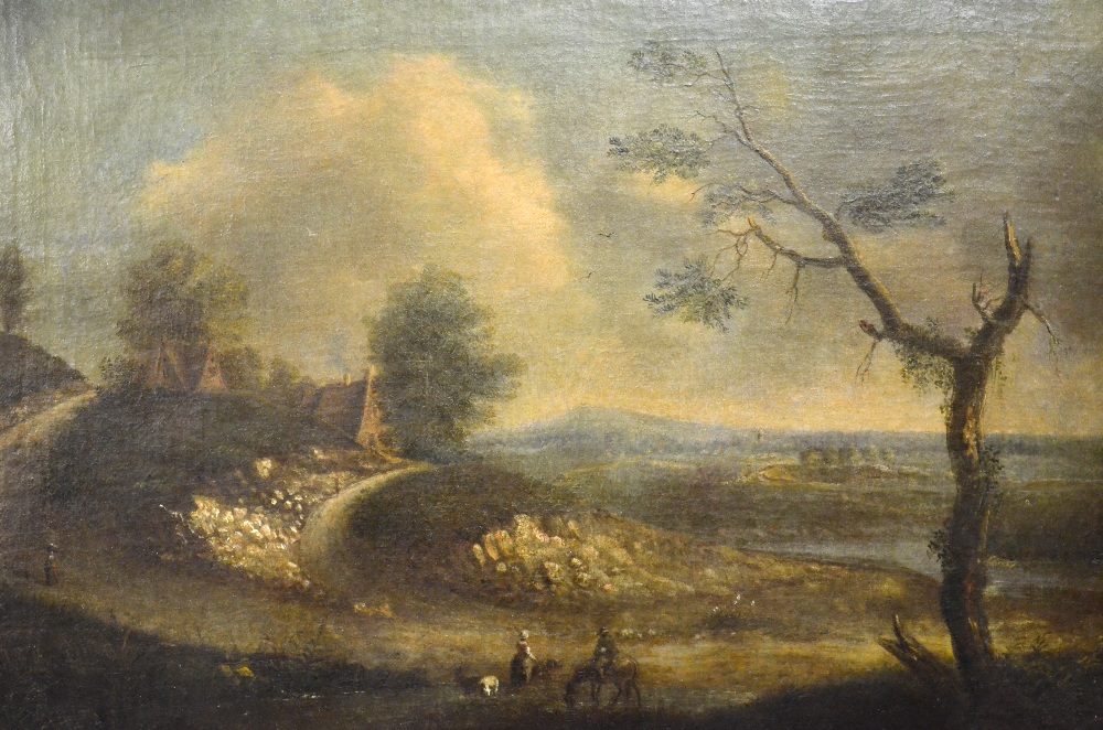 Manner of J. Wynants - A Dutch pastoral scene with figures, oil on canvas, 34 x 48 cm Condition