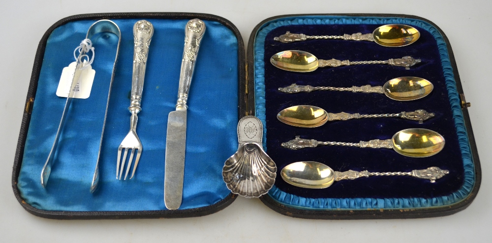 A Victorian cased set of six coffee spoons with gilt bowls and apostle finials, Charles Boyton,