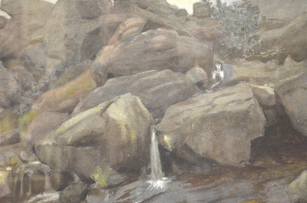 Alexande James Mavrogordato (1842-1922) - Rocky landscape with figure, watercolour with heightening,