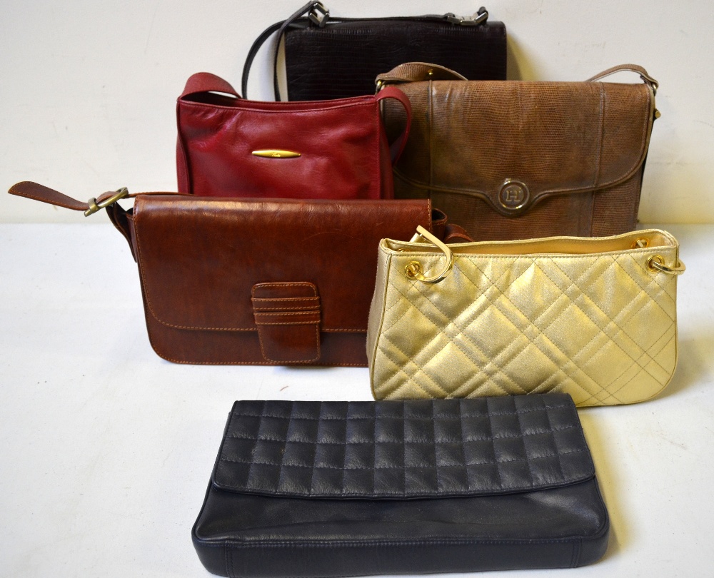 Collection of handbags - pale brown snakeskin shoulder bag, 30 x 21 cm with label for J. Perez,