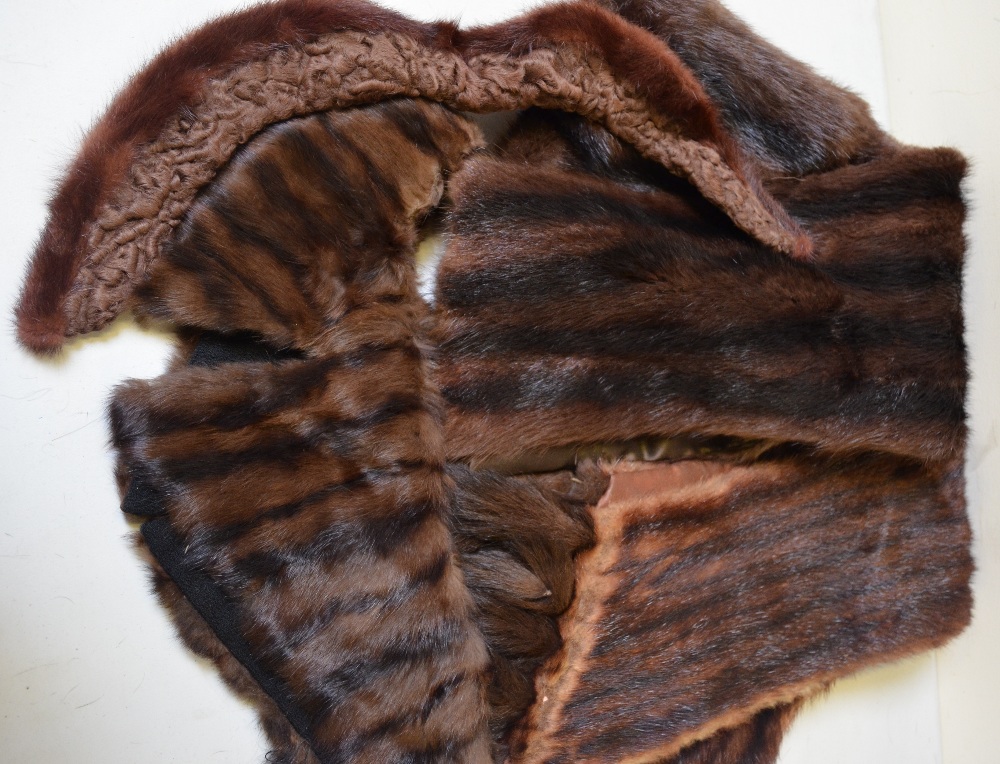 Two marmot fur stoles (one with tail embellishments) and three fur collars (5)