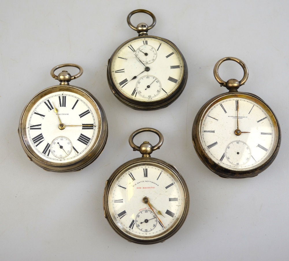 Four various silver-cased pocket watches with lever movements