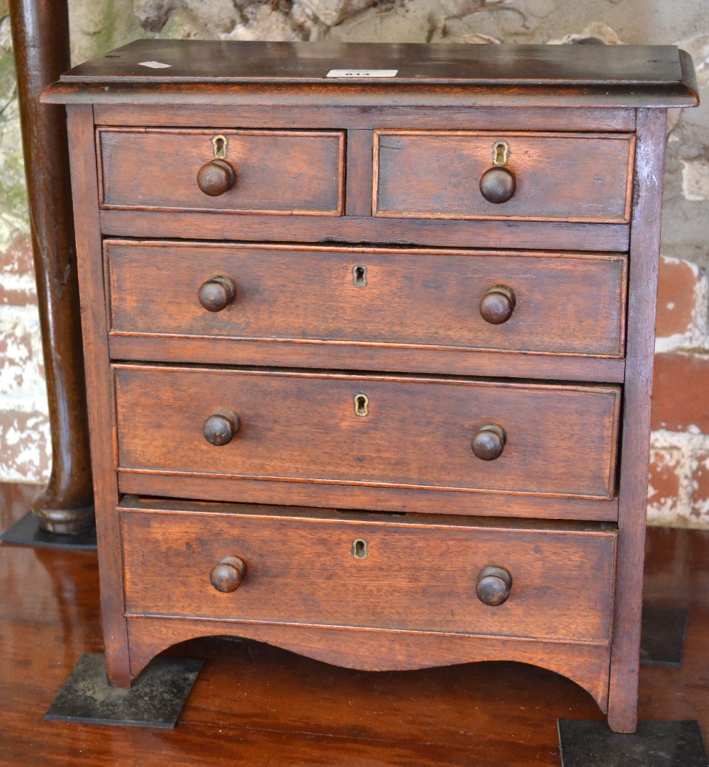 Victorian mahogany aprentice chest of two short over three long graduated drawers, each with