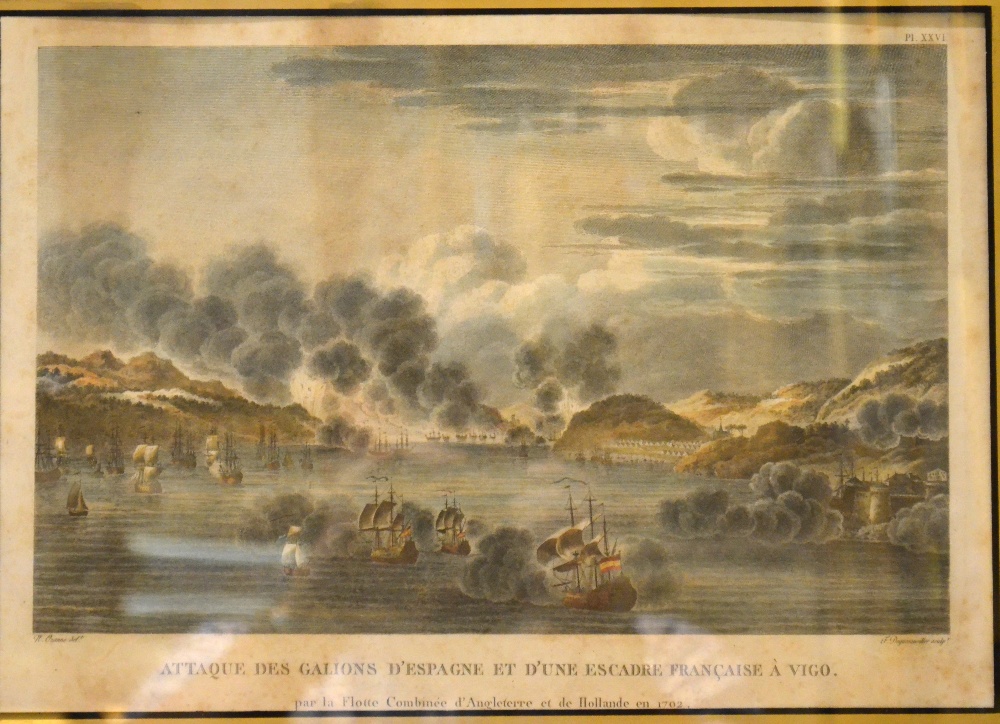 19th century engraving by Ozanne - 'Attaque des galions D'Espagne et D'Une Escadre Francaise a