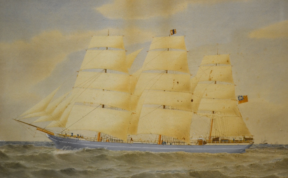H Percival (1868-1914) - Marine study of the three-masted barque 'East Croft' under full sail,