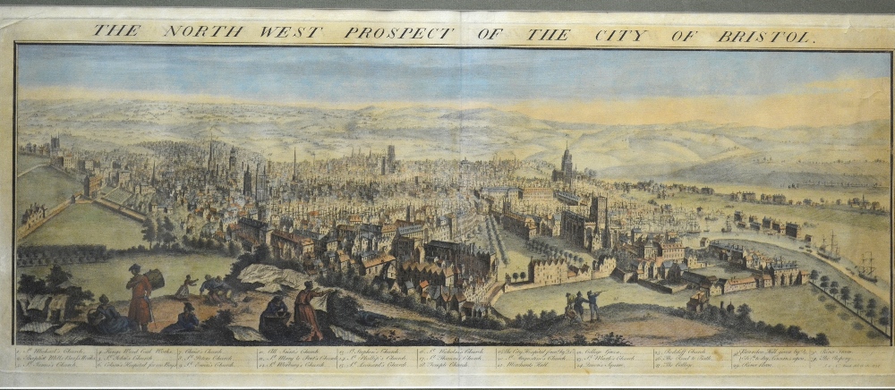 An 18th century hand-coloured engraving after Buck of 'The North West Prospect of the City of