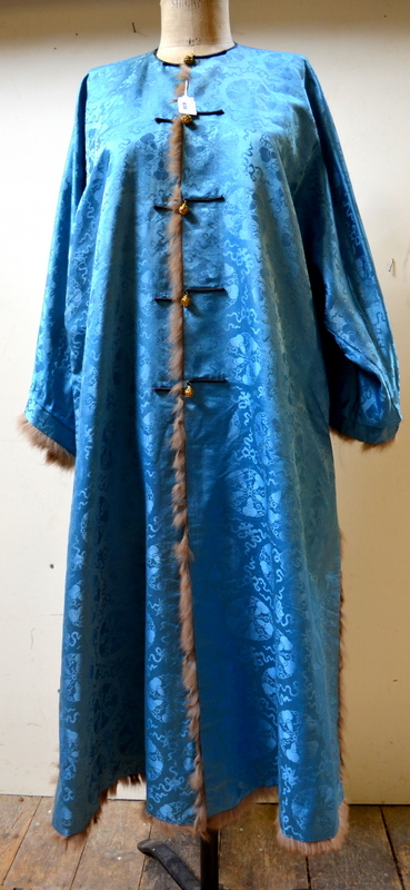 Pale blue embroidered silk Chinese coat with blue silk satin lining, 48 cm across chest, to/w a