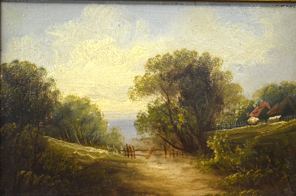 19th century English school - A pastoral scene, oil on board, 19.5 x 29 cm