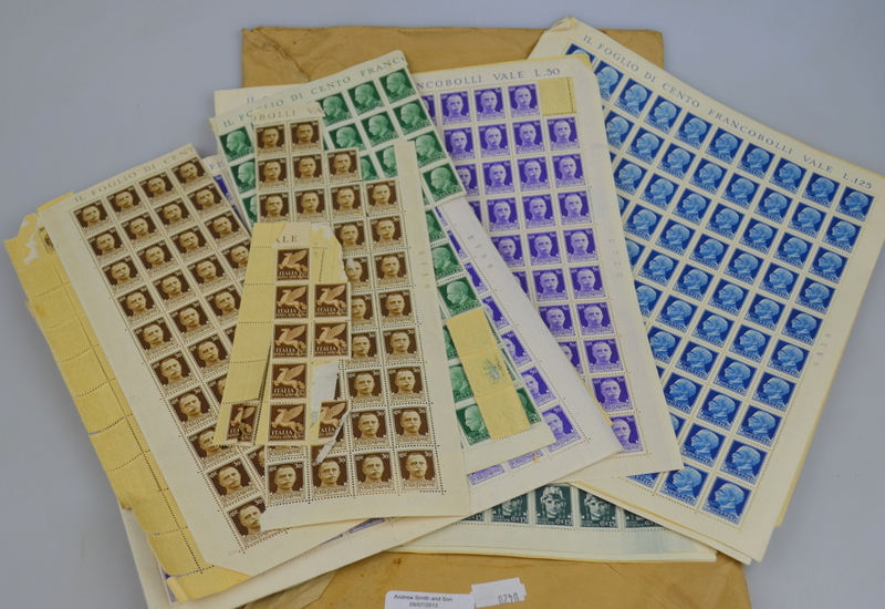 A collection of Poste Italian (pre-War) sheets and part-sheets of unused postage stamps