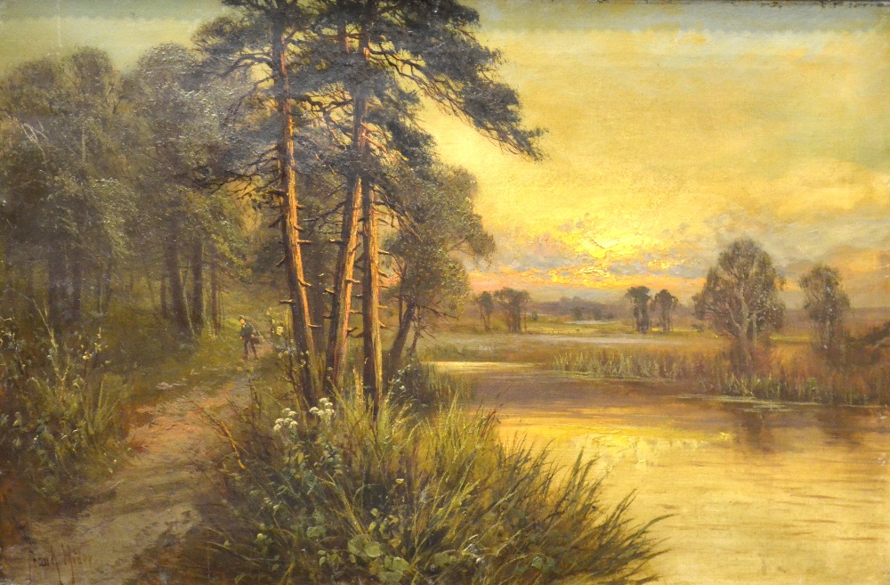 Frank Hider - A river scene at dusk, oil on canvas, signed, 40 x 60 cm Condition Report scratches to