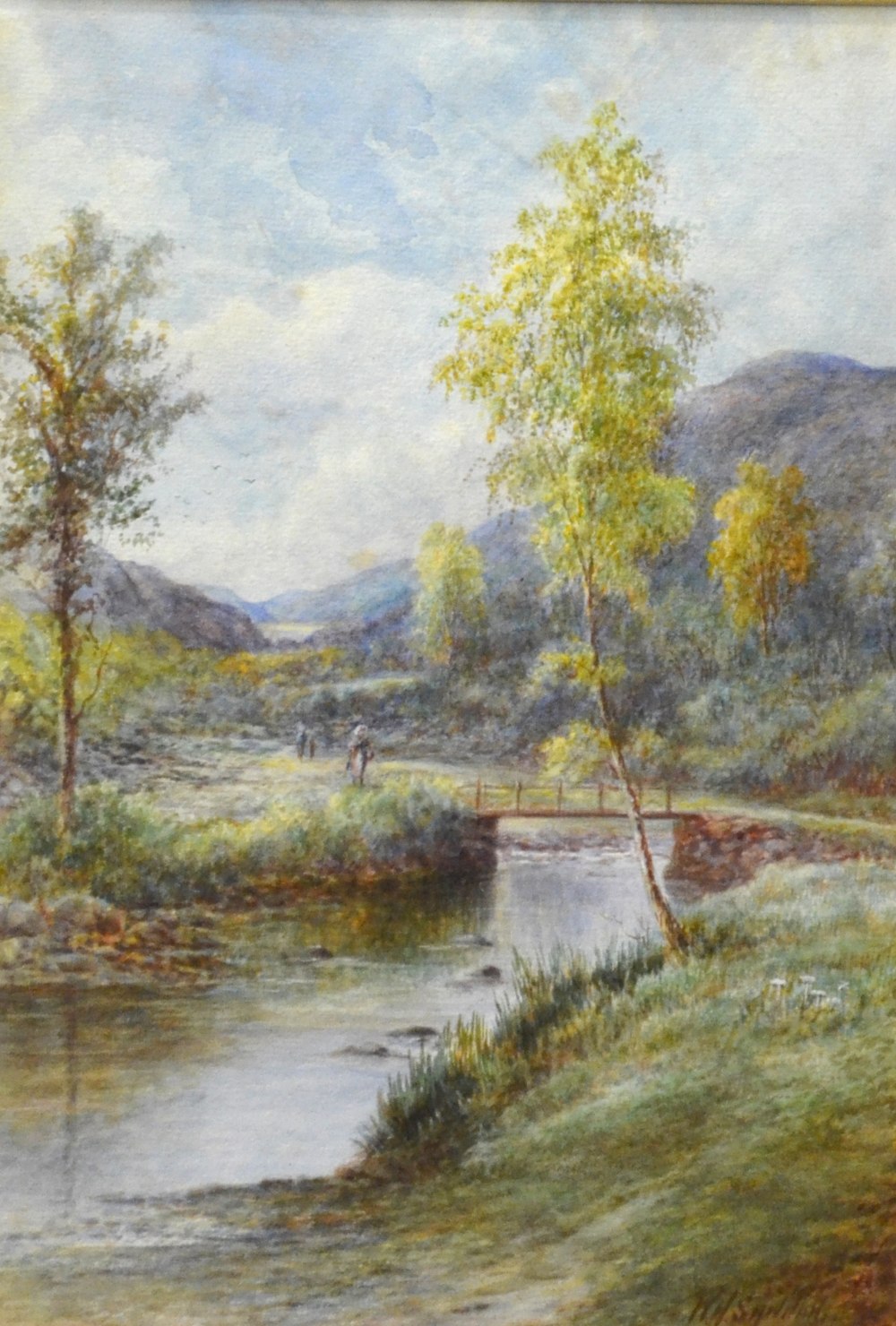 W.H. Sandon - Crossing the River Axe, Devon, watercolour, signed, 32 x 22 cm Condition Report