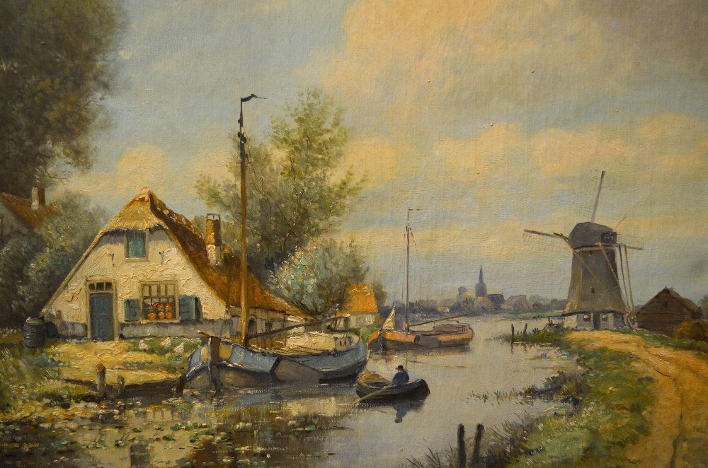 Alfred Martens - Danish landscape with windmill and canal, oil on canvas, signed, 62 x 74 cm