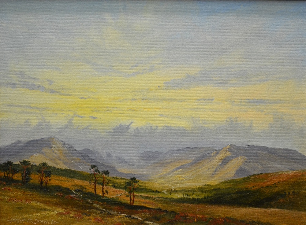 Peter M. Drewett - Sunlit Corries, oil on canvas, signed, 29 x 39 cm