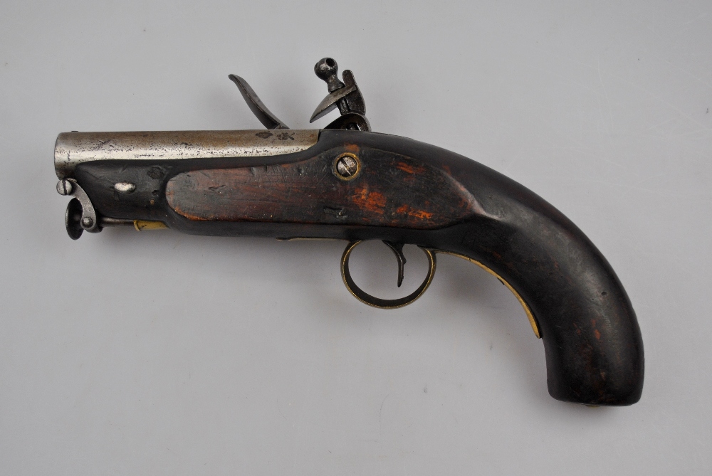 A flintlock customs or coastguards pistol, 11 cm barrel stamped with Kings View and proof mark,