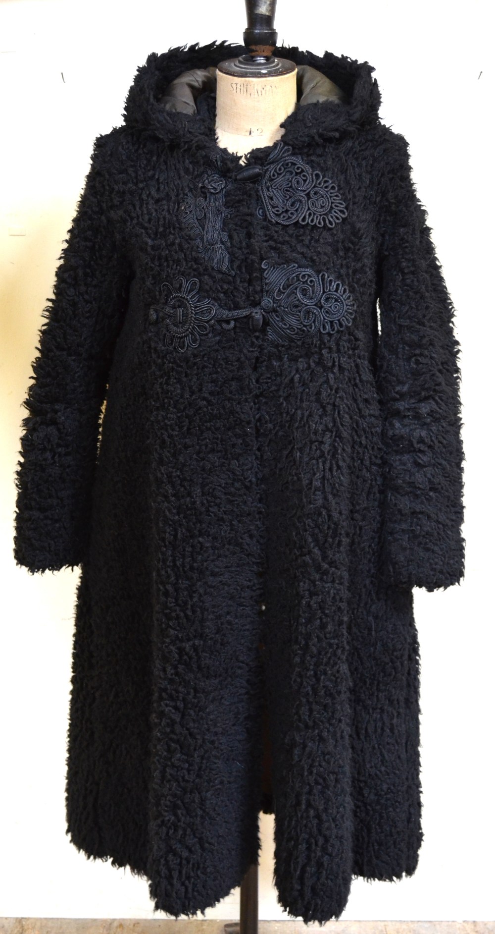 1970's 'shaggy' black faux fur hooded coat