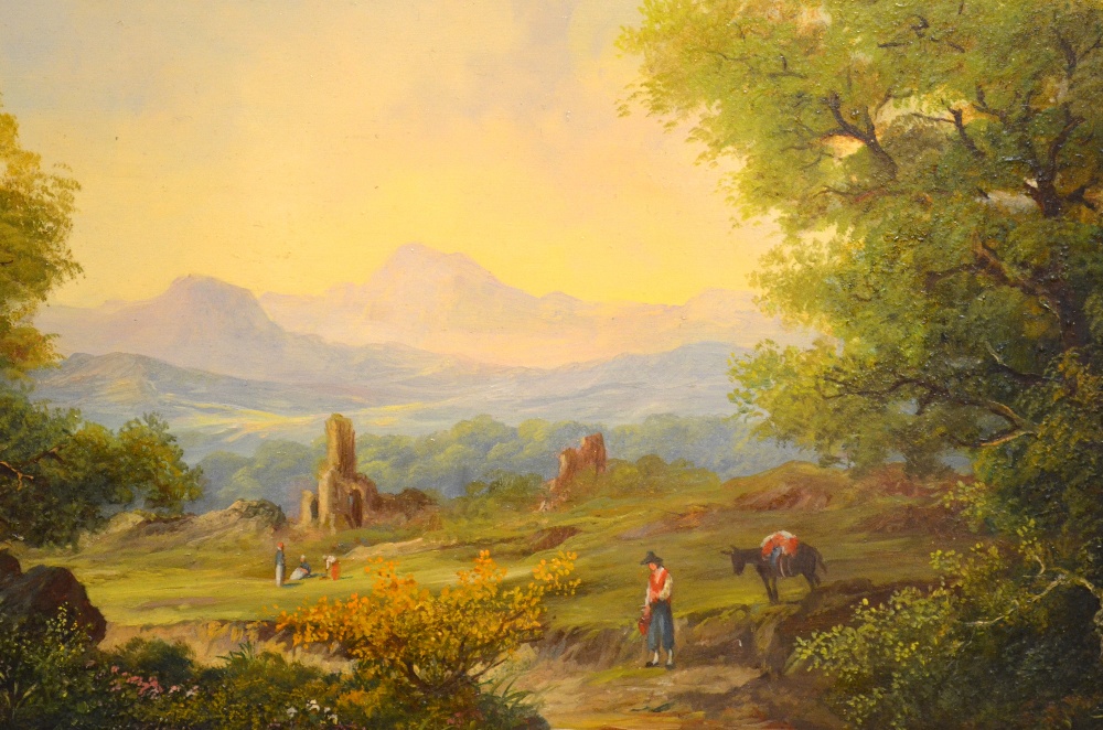 Peter Negyesi (b. 1920) - Italianate landscape with figures, oil on panel, signed, 29 x 39 cm