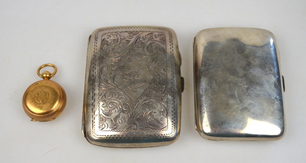 Two silver cigarette cases, Birmingham 1918/19, 4.8 oz, to/w a gold-plated sovereign case (3)