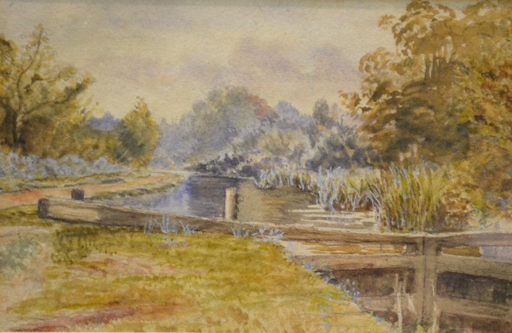 English school - A river view, watercolour, 15 x 23 cm