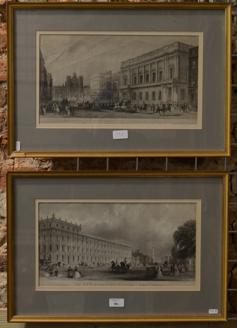 Two engravings - 'The New Treasury Offices, Whitehall', engraved by T.A. Prior, pub. J & W Robins,