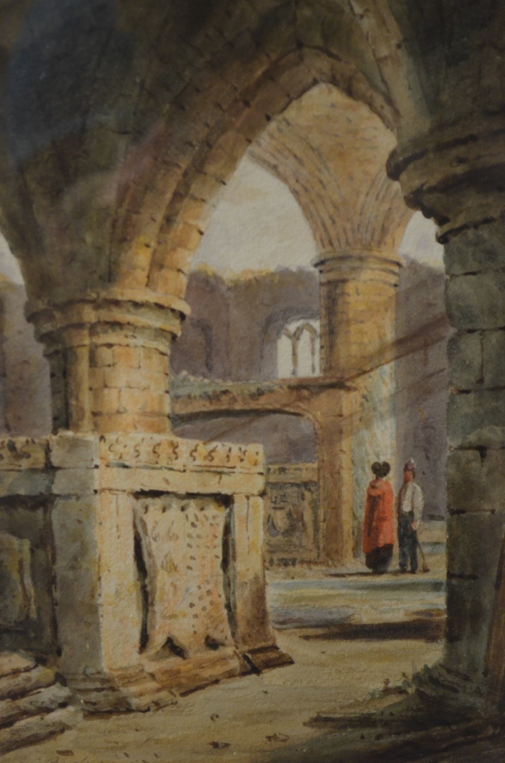 J.C. Buckler (1793-1894) - Figures in a ruined church, watercolour, signed and dated 1817, 20.5 x