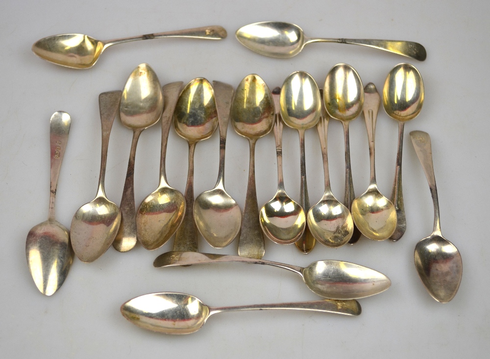 Three various silver sets of six teaspoons, 7 oz