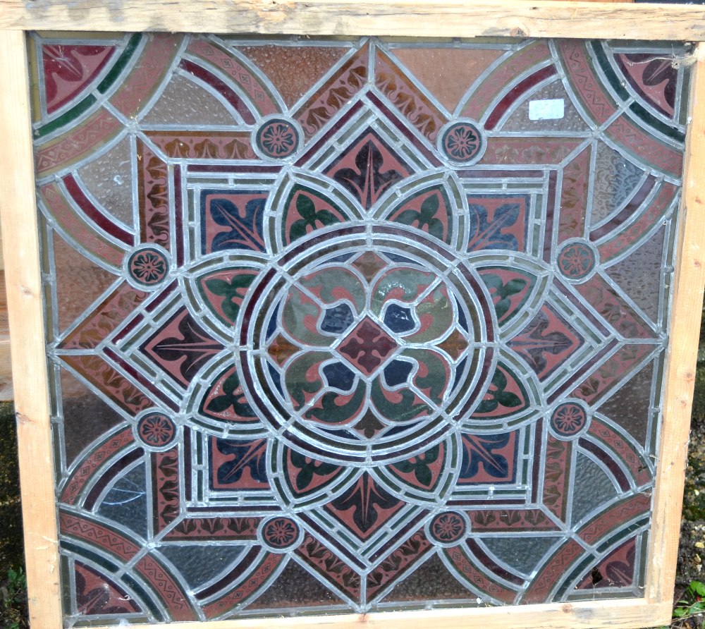 A pair of 19th century lead stained glass panels, framed, each 69 x 69cm (2) Condition Report