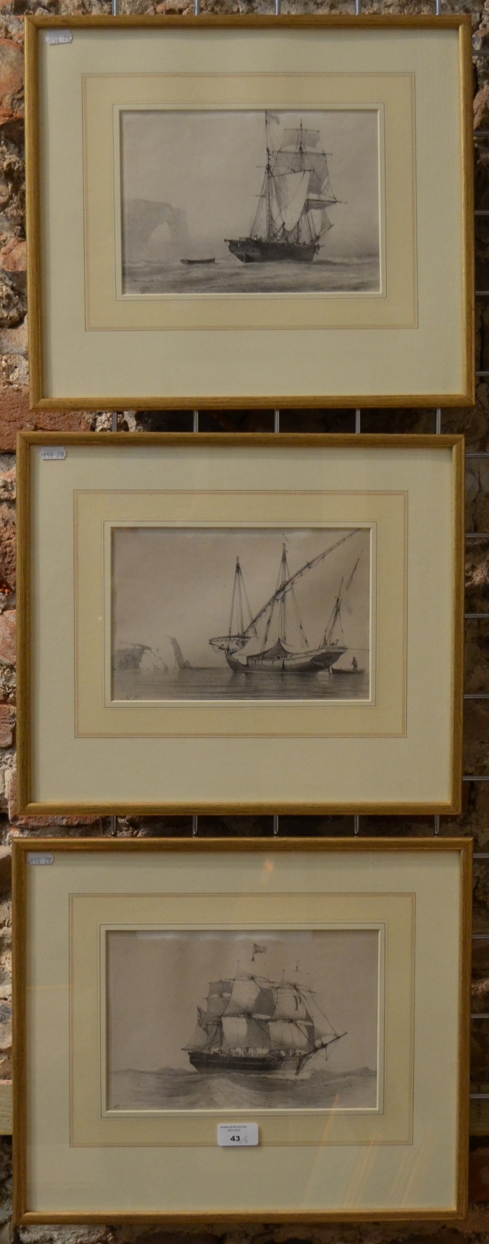 WITHDRAWN Three prints of ships at sea, 17.5 x 25 cm