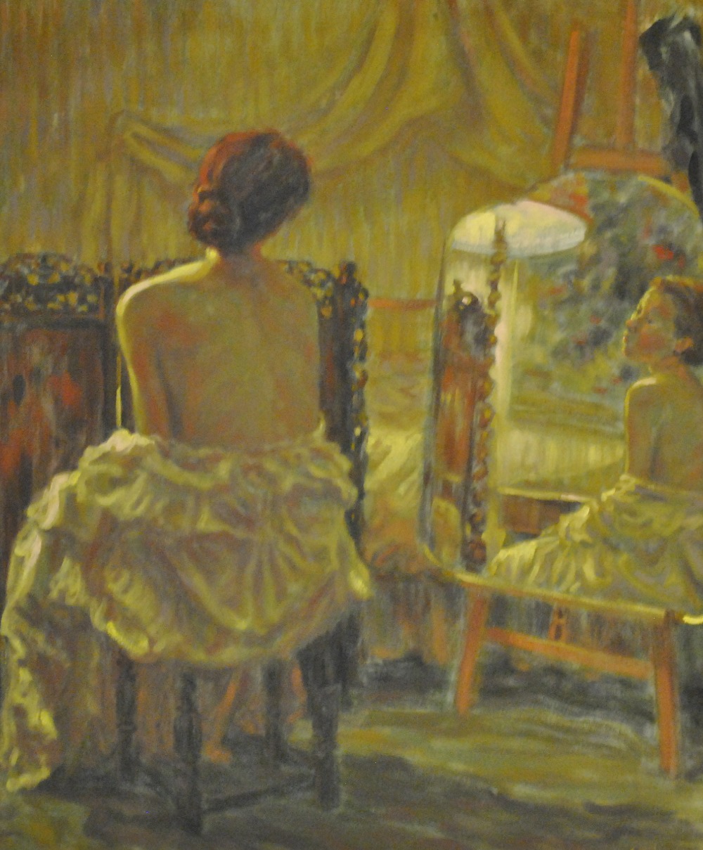 S.Tiffin - Semi-nude figure before a mirror, oil on canvas, signed and dated '89, 60 x 49 cm