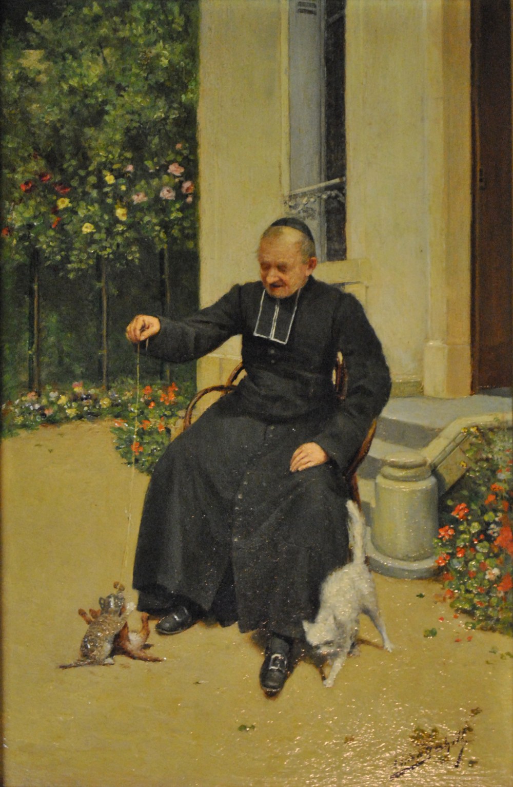 Adrien Schill - A pair, The Priest's Pets, oil paintings on panel,  25 x 18cm,  Provenance: