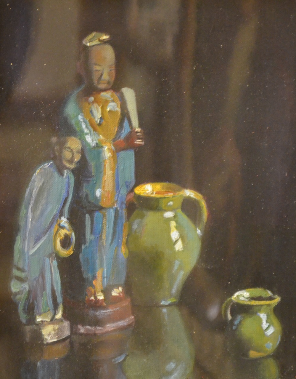 Ida Fairbairn - 'Cantonese figures', still life with porcelain figures and vessels, oil on canvas,