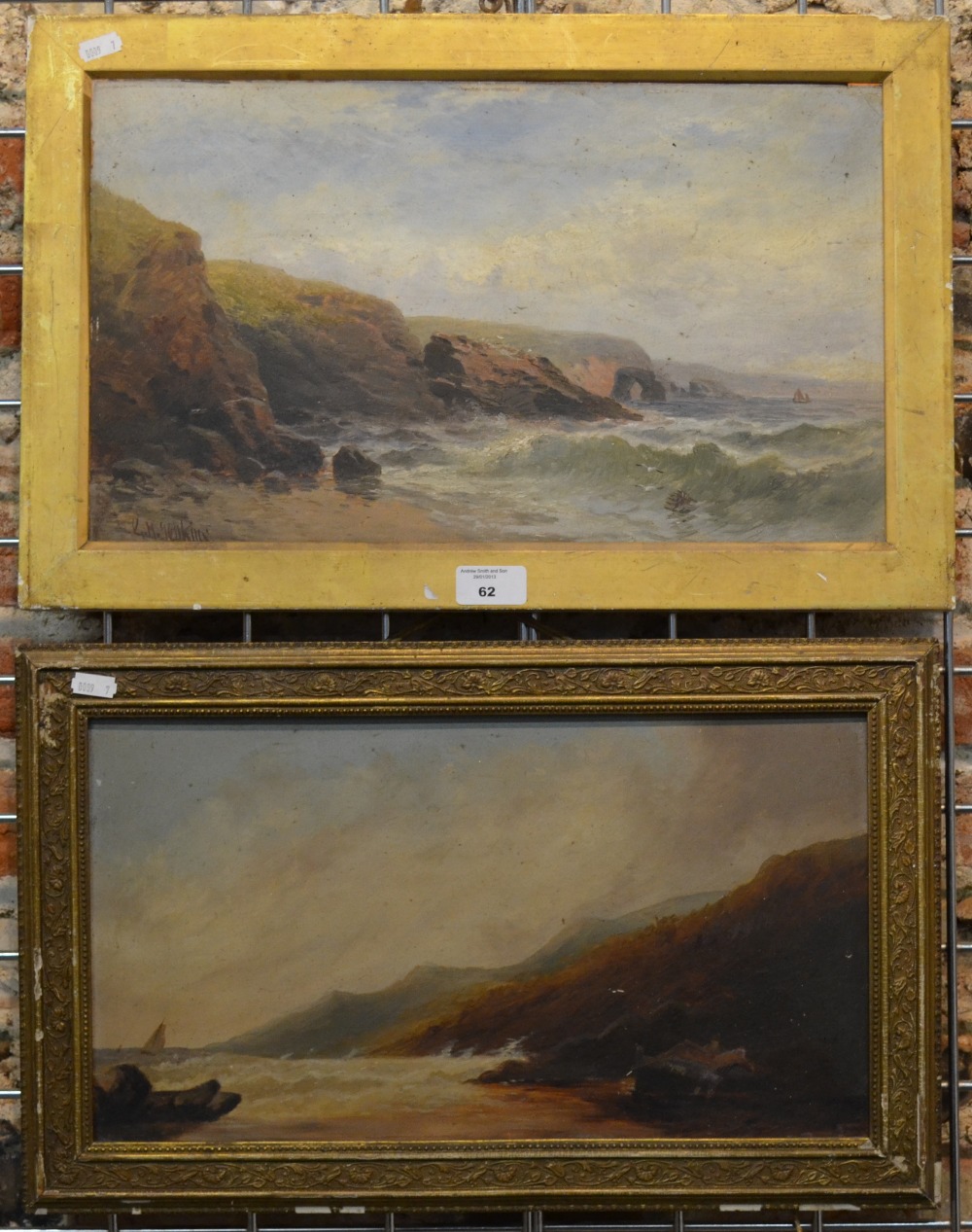 G.H. Jenkins - A craggy coastline, oil on board, signed, 26 x 43 cm to/w 19th century English school