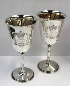 A pair of silver goblets produced to commemorate the Silver Jubilee of Elizabeth II, London, 1977,