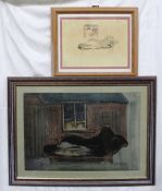 Maurice Barnes A chaise longue outside a building Watercolour 37 x 54.5cm Together with a smaller