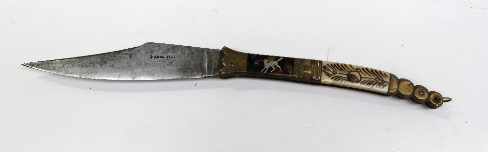 A 19th century folding knife (Navaja), the steel blade stamped "D Adal Fils", the handle with bone