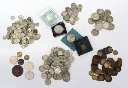A collection of pre decimal coins including six pences, half crowns, Shillings, Florins, Crowns etc