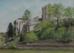 Ken J Messer A castle on a hill Watercolour Signed and dated `79 Label verso 31.5 x 43.5cm
