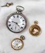 A George V silver pair cased open faced key wound pocket watch the enamel dial with Roman numerals