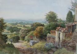 Arthur Miles  Cottage on the Garth and glimpse of the Vale of Glam Watercolour Signed and dated `