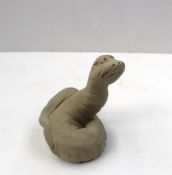 A Chinese grey sandstone figurine of a zodiac serpent, 11 cm high, possibly Yuan Dynasty