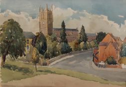 Maurice Barnes St. Marks church, Newport Watercolour Label verso 35.5 x 51.5cm